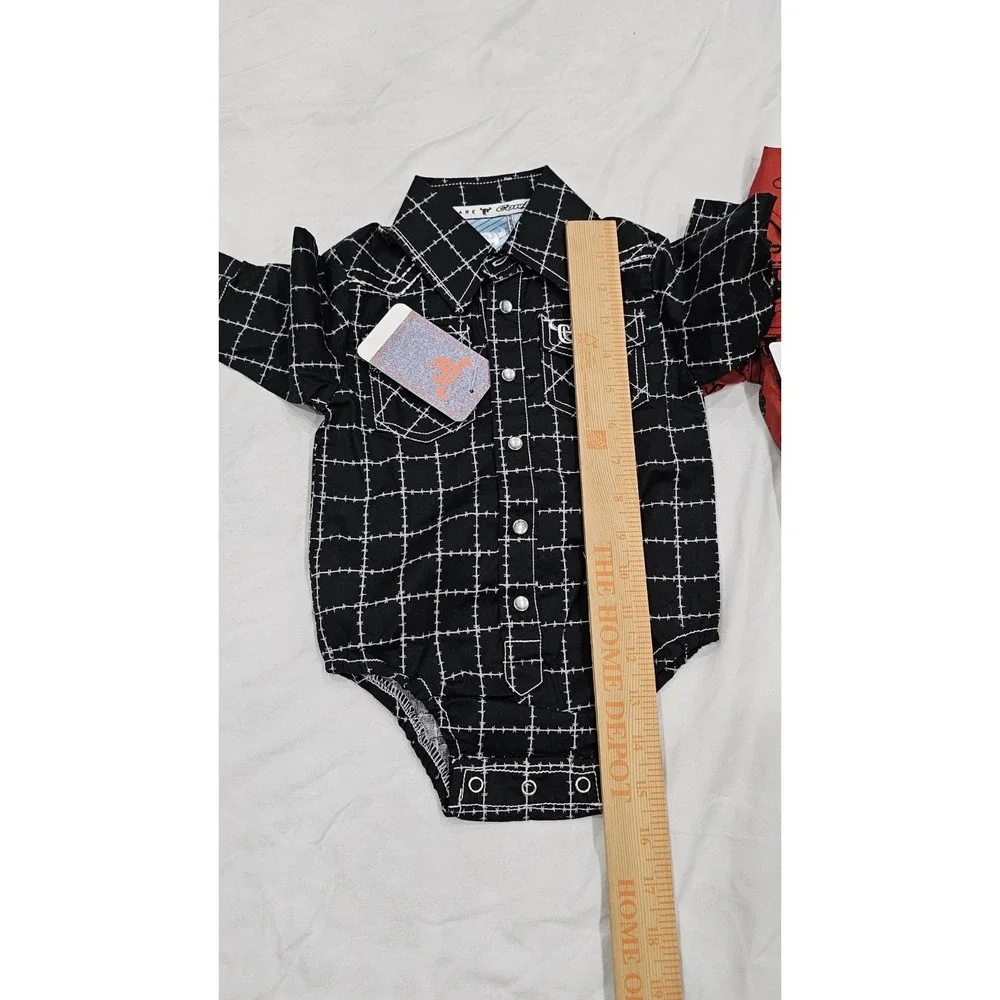 Cowboy Hardware & Wrangler Infant Bodysuit Lot Pearl Snap Two 6 mo & One 0-3 mo